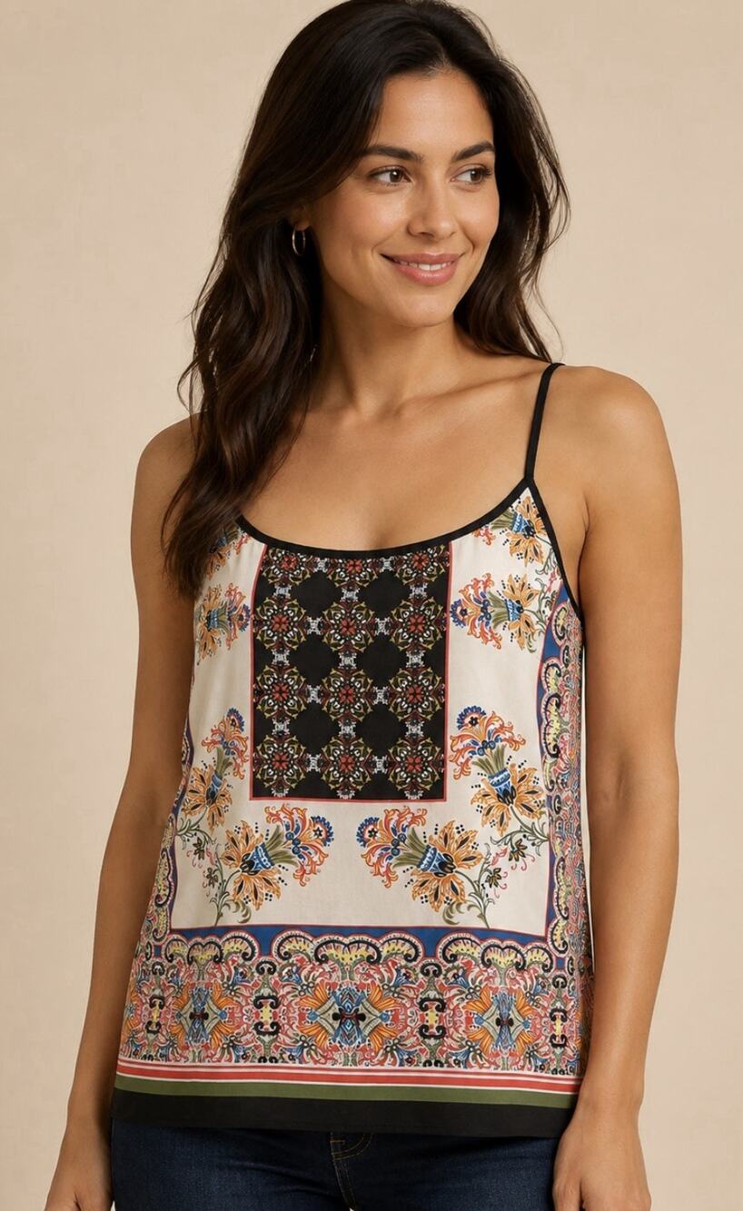 DR2 Boho-inspired/Festival Patchwork/Floral Print Camisole Blouse -Size L